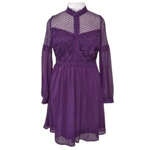XHILARATION Purple Girls Party Dress Junior Size S Sheer Chiffon Lace Crochet